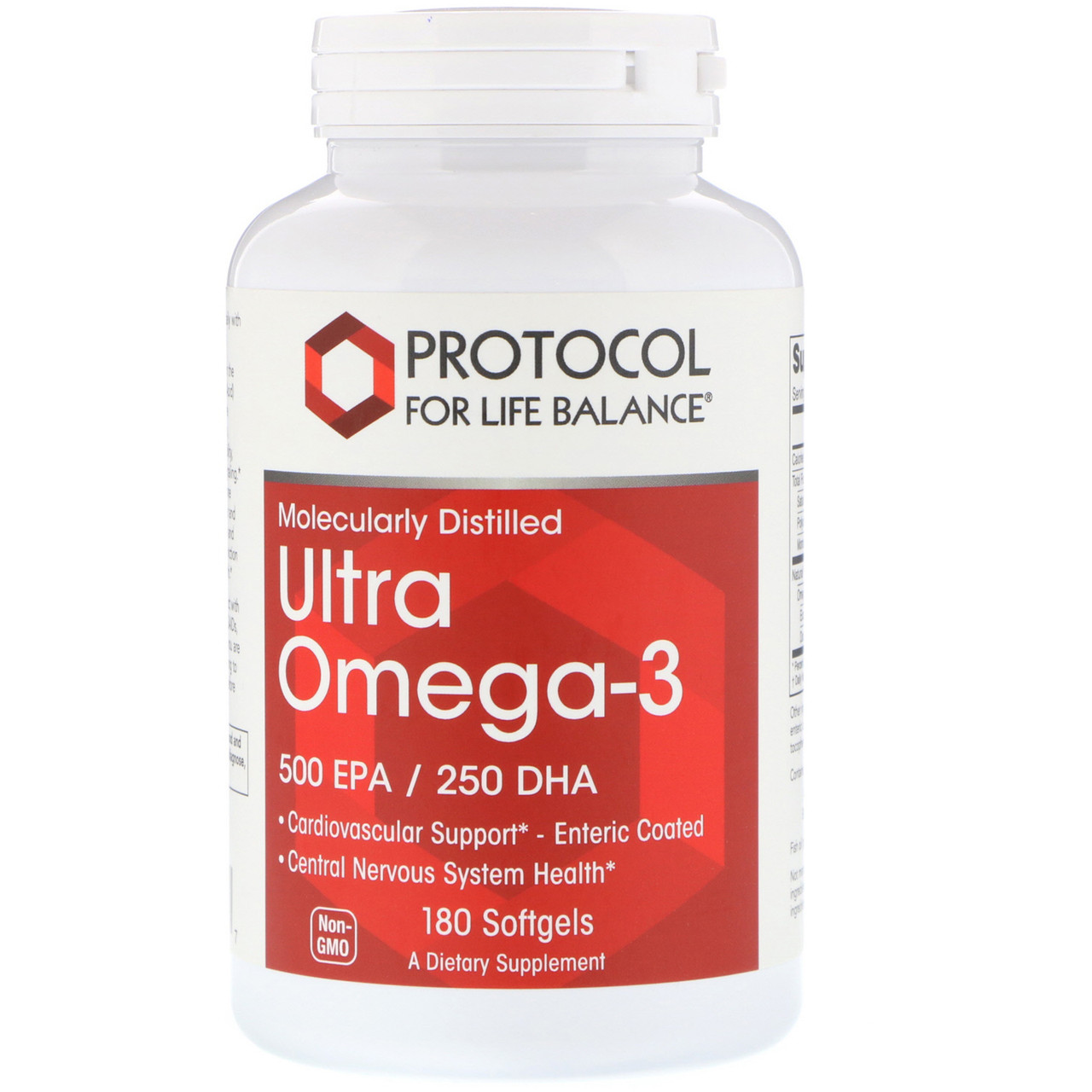 Омега-3, Ultra Omega-3, Protocol for Life Balance, молекулярно дистильована, 500 EPA / 250 DHA, 180 капсул