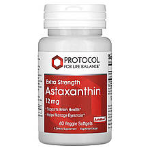 Астаксантин, Astaxanthin, Protocol for Life Balance, підвищена сила, 12 мг, 60 рослинних гелевих капсул