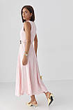 Літня довга жіноча сукня муслін без рукавів з поясом рожева ошатна сукня розмір S, фото 3