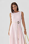 Літня довга жіноча сукня муслін без рукавів з поясом рожева ошатна сукня розмір S, фото 4