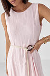 Літня довга жіноча сукня муслін без рукавів з поясом рожева ошатна сукня розмір S, фото 5