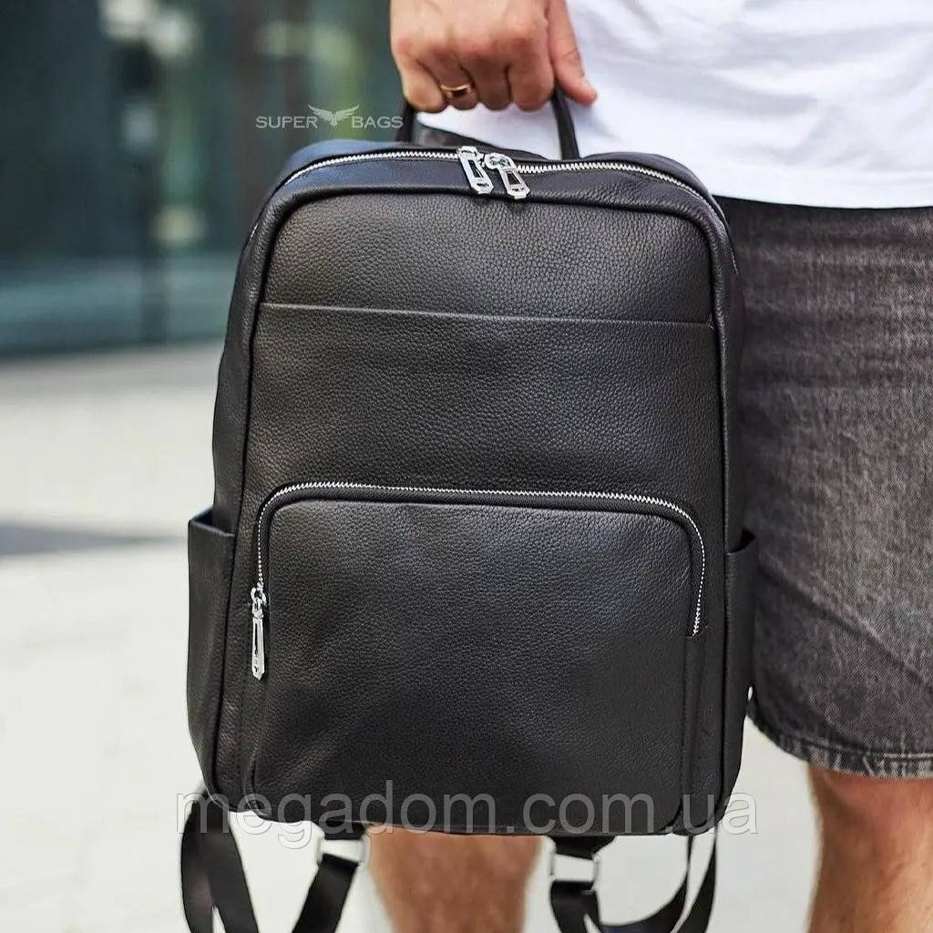 Чоловічий шкіряний рюкзак для ноутбука і подорожей чорний Tiding Bag 59331