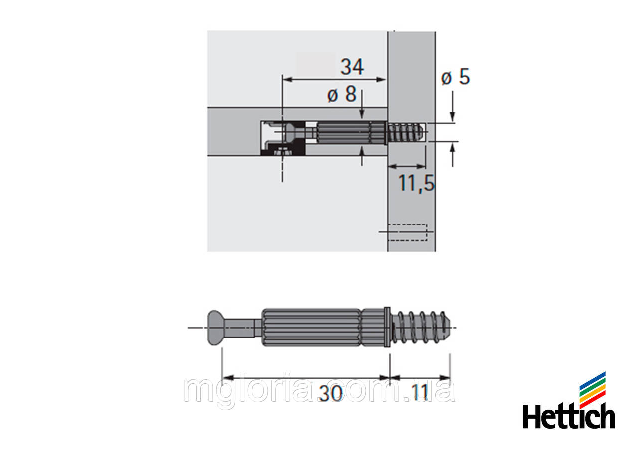 Минификс 34 мм Hettich. Магазин мебельной фурнитуры 