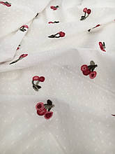 Батист  з АПЛІКАЦІЄЮ (бавовняна тканина), щільність 90г/м2, ширина 145см, вишеньки