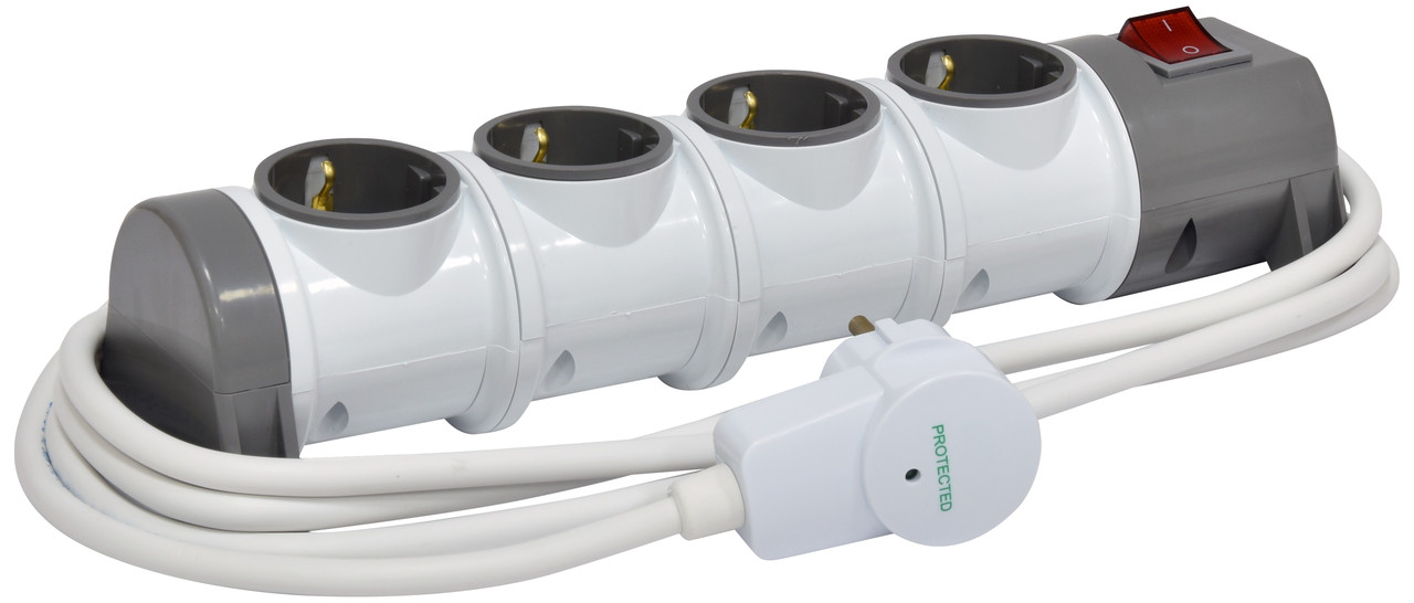 Блок для подовжувача 4-місний із захистом ETI 4x2Р+РЕ EC4-3 білий IP20 16A кабель 3м 4481026, фото 1