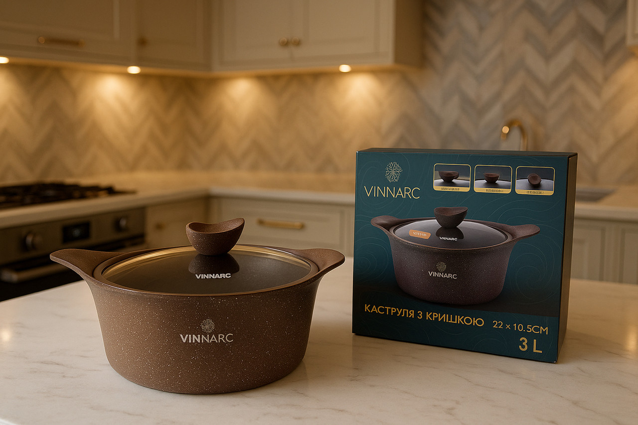 Каструля 3л Vinnarc Мармур коричнева CO-A0322NS