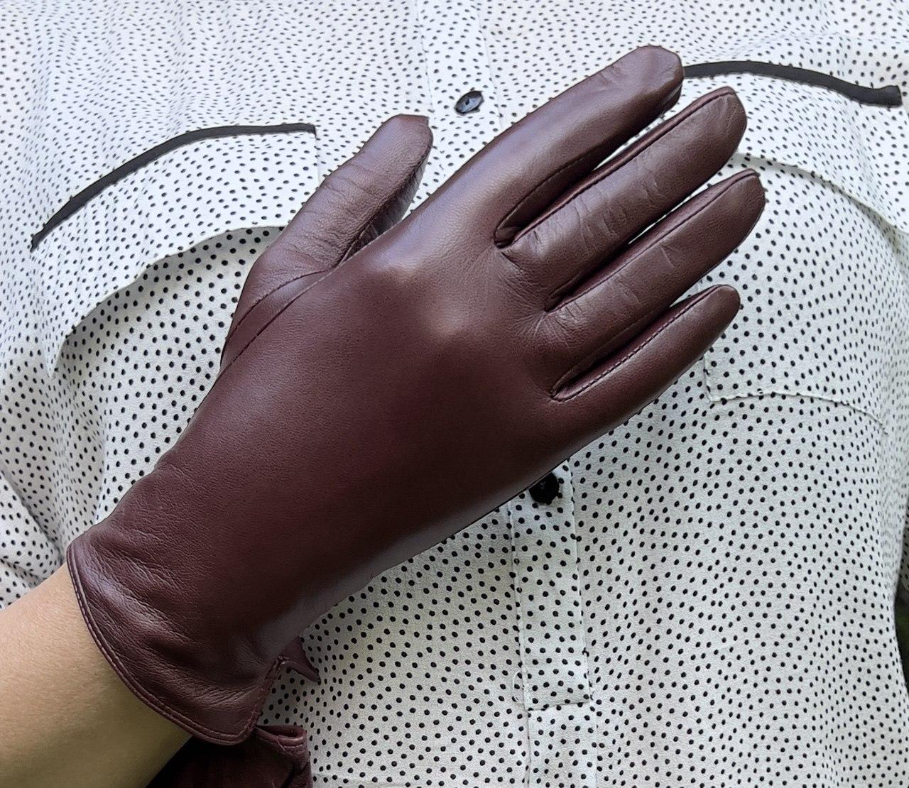 Жіночі шкіряні сенсорні рукавички на вовняній підкладці, фото 1