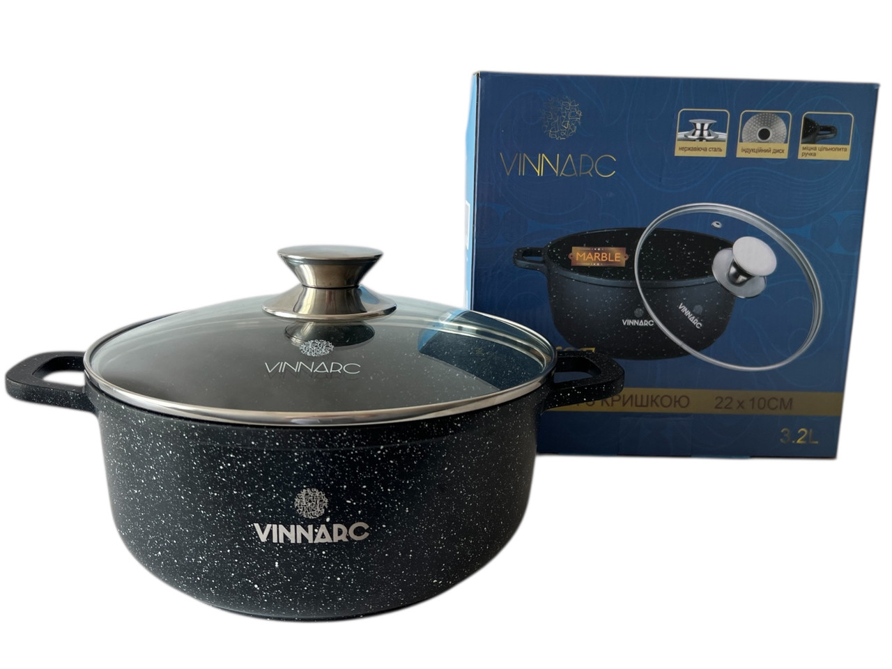 Каструля 5.5л Vinnarc Sense Мармур чорна BL0326NS