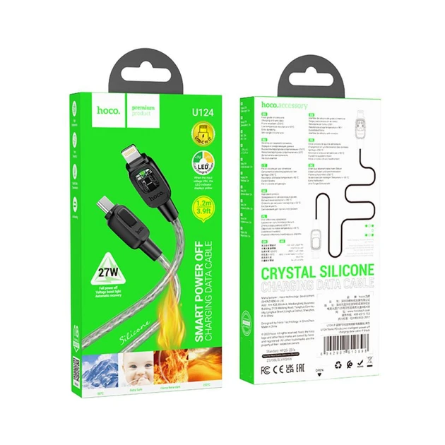 Кабель Hoco U124 Stone silicone intelligent power-off Type-C to Lightning 27W 1.2m (Чорний)