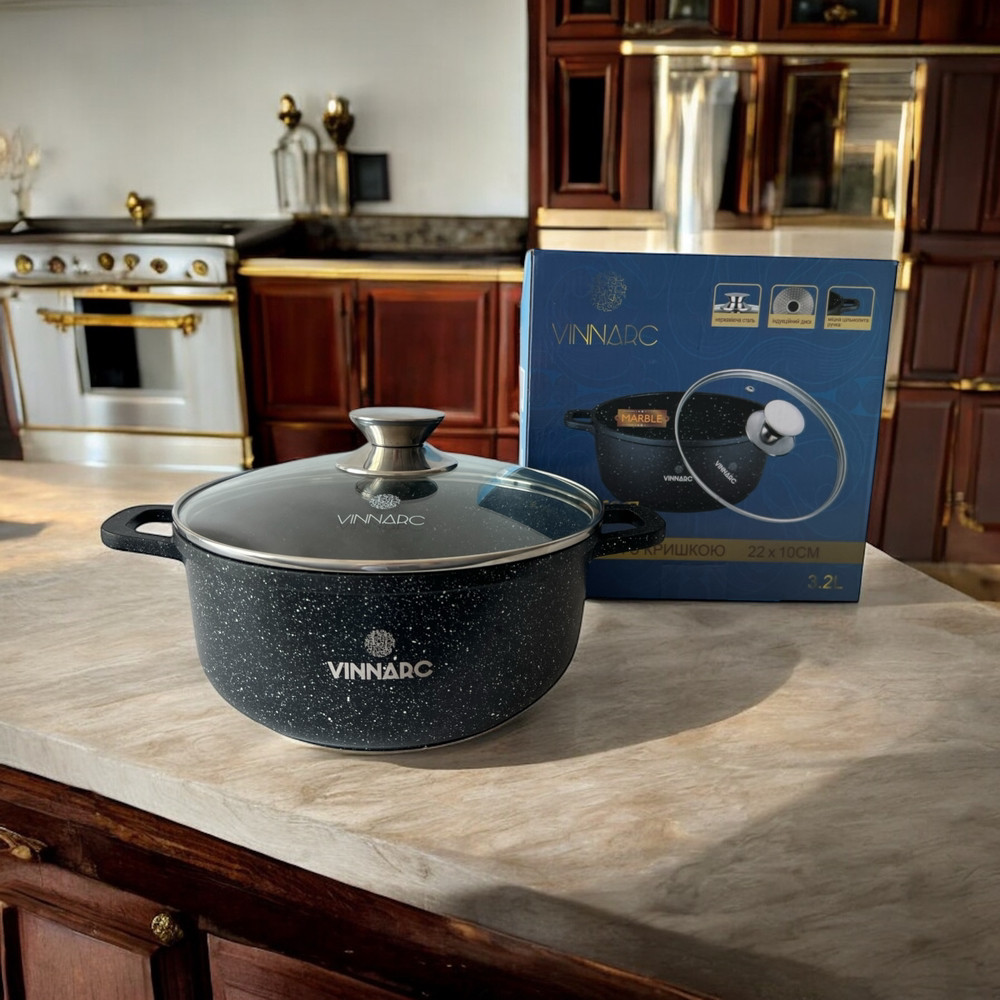 Каструля 3.2л Vinnarc Sense Мармур чорна BL0322NS, фото 1