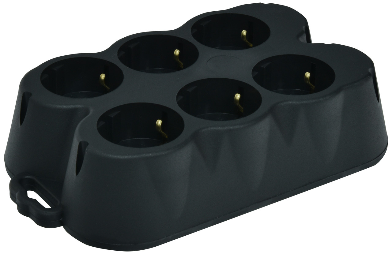 Блок розеток 6-місний ETI ERS-6B 3x2P+PE, Schuko, каучук, IP20, 16А, чорний 4481011, фото 1