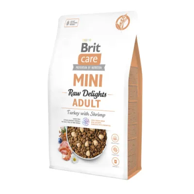 Сухий корм для собак малих порід Brit Care (Бріт Кеа) Mini Raw Delights Turkey with Shrimp з індичкою та креветкою 2 кг, фото 1