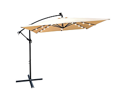 Садова парасоля квадратна 2.5x2.5 м WCG із сталевою рамою LED-підсвічуванням на сонячній панелі + чохол Бежевий