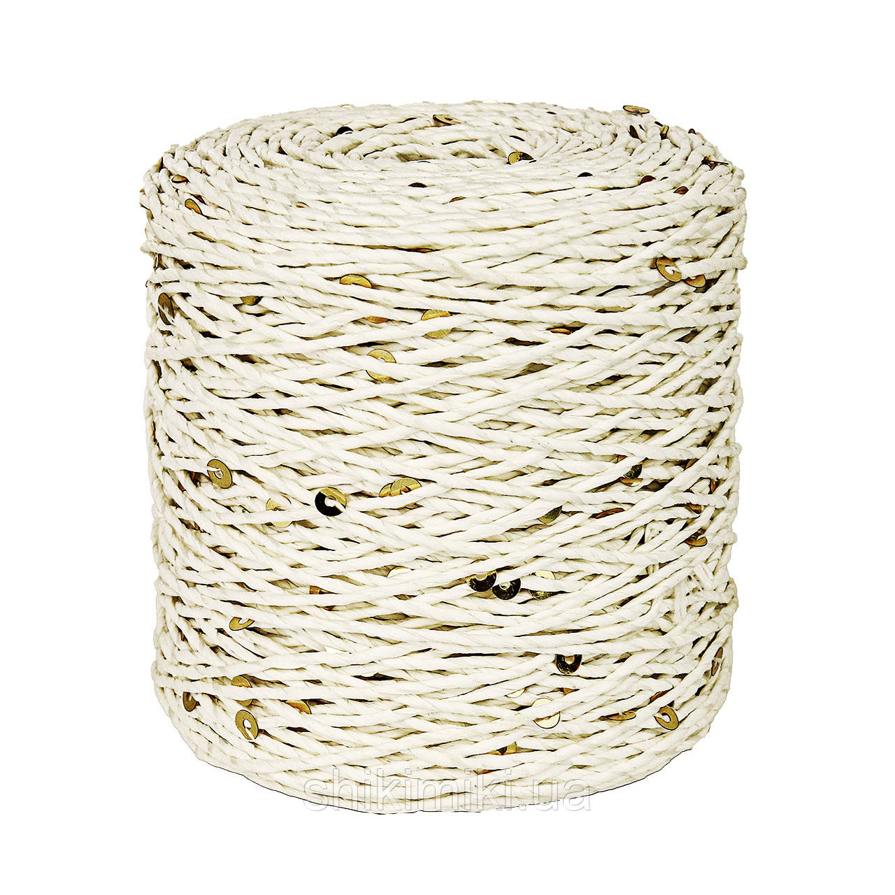 Пряжа Raffia кручена з паєтками, колір Пломбір+ золота паєтка, фото 1