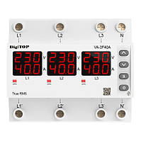Трифазне Реле напруги з контролем струму 40А – VA-3F40A M6R DigiTOP