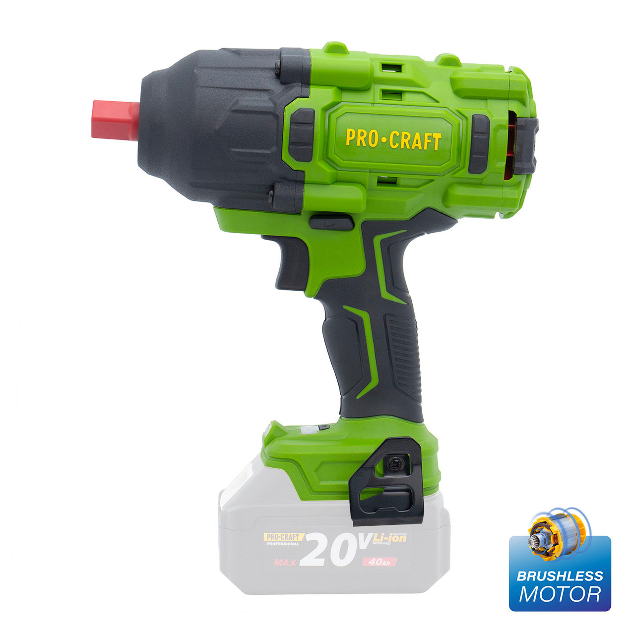 Акумуляторний гайковерт Procraft PWA80 (без АКБ та ЗП) 20 В, 400/1356/1600 Нм, 0 - 600/1250/1550 об/хв, 1/2", безщітковий, фото 1