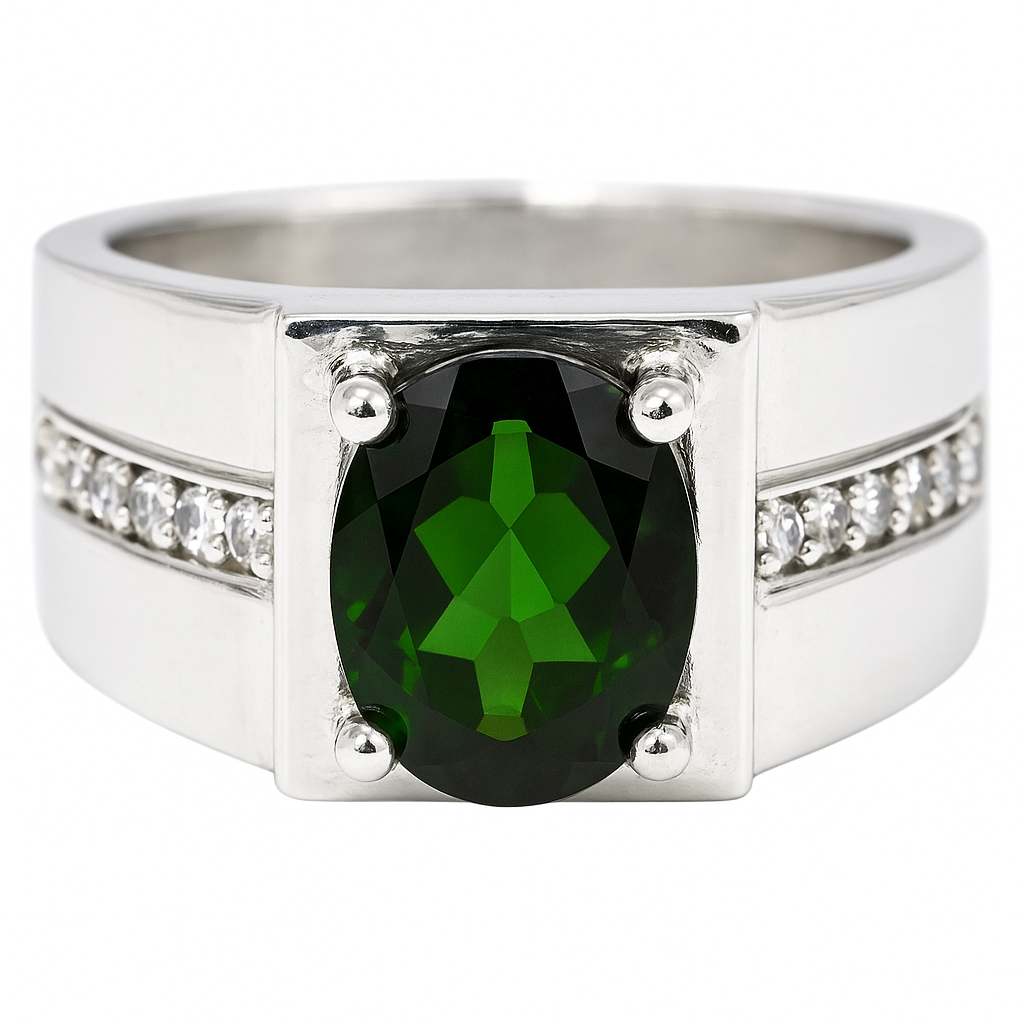 Хромдіопсид срібна каблучка, 0442ЛХ, фото 1