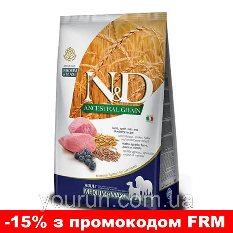 Farmina N&D Low Grain Dog - Низкозерновой сухий корм для собак середніх та великих порід,ягня з чорницею 12кг