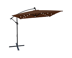 Садова парасоля квадратна 2.5x2.5 м WCG із сталевою рамою LED-підсвічуванням на сонячній панелі + чохол Коричневий