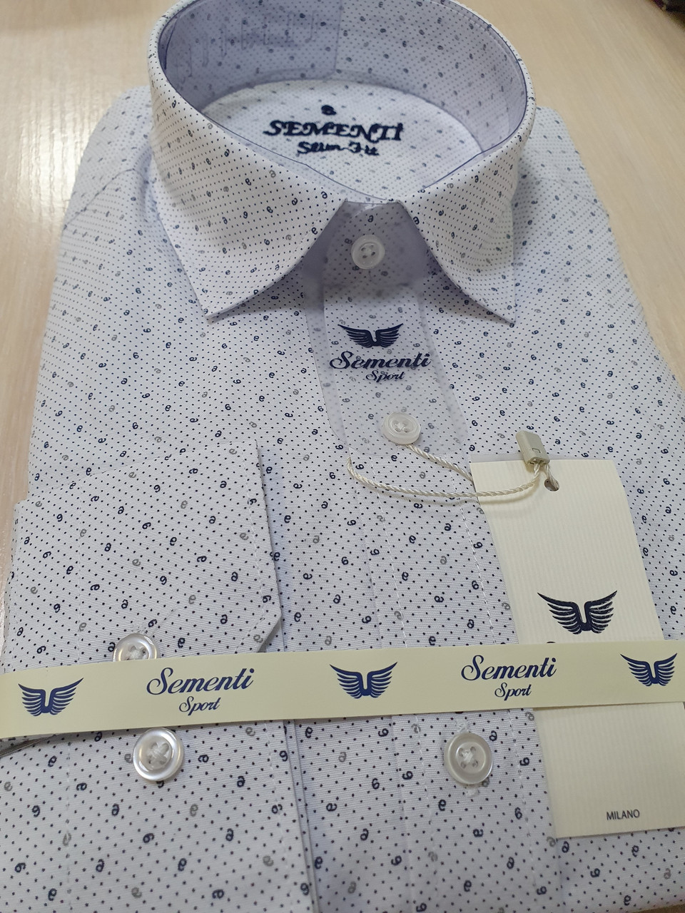 Сорочка SEMENTI slim fit з довгим рукавом арт.390, Білий з сірим принтом, S