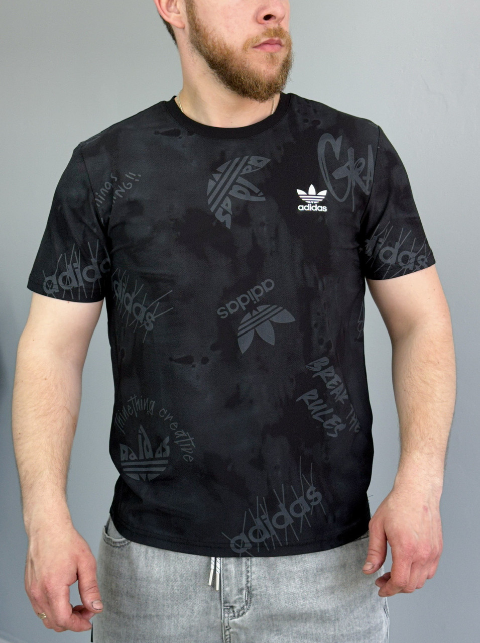Спортивна футболка Адіас чоловіча чорна футболка Adidas люкс якість