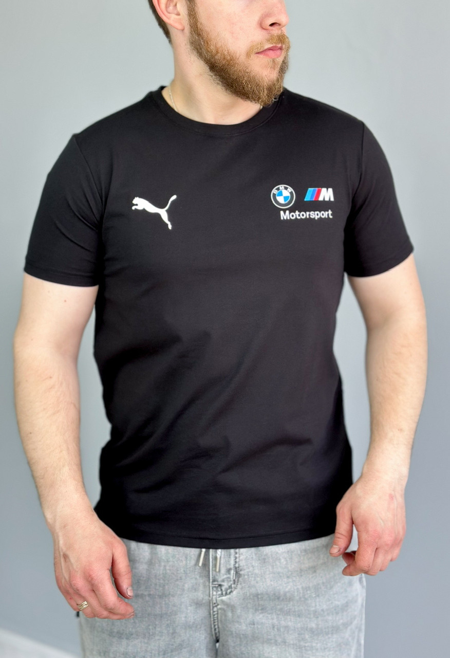 Футболка чоловіча Puma BMW Motorsport спортивна чорна футболка для чоловіків Пума БМВ
