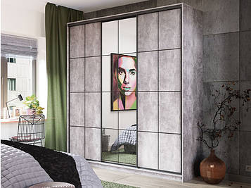 Шафа купе тридверна ALTO Black ДСП+Дзеркало Бетон