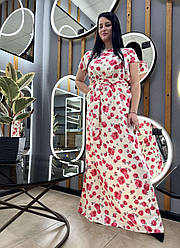 Сукня довга молочного кольору принтована квітами. Розміри від 44 до 58