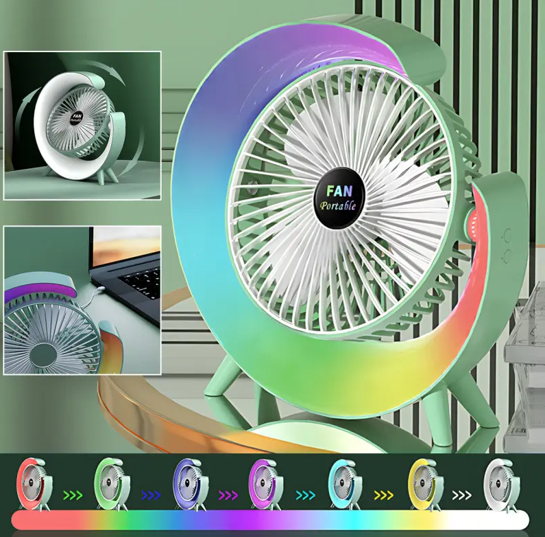 Акумуляторний міні вентилятор з RGB підсвічуванням та обертанням на 180°