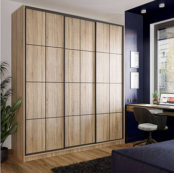 Шафа купе тридверна ALTO Black ДСП Lines Дуб Сонома