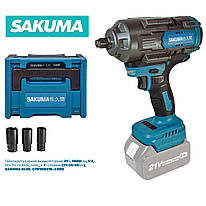 Гайковерт ударний акумуляторний 21В, 1000Нм, 1/2, кейс + 3 головки: (21/24/30мм), SAKUMA BLUE. CIW10021B-CORE.