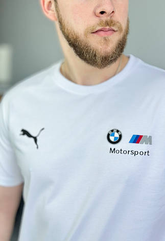 Футболка чоловіча Puma BMW Motorsport спортивна біла футболка для чоловіків Пума БМВ, фото 3