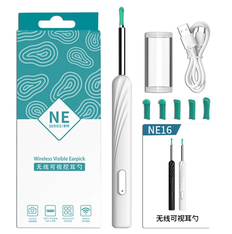 Пристрій для очищення вух NATFIRE NE17 бездротовий отоскоп із камерою Білий