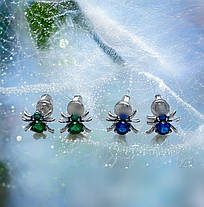 Срібні сережки-пуссети з камінням Павучки, фото 4