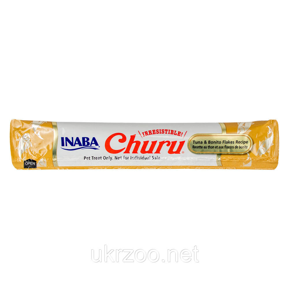 Ласощі INABA "Churu" для котів, вершковий мус в стіках, тунець з пластівцями боніто 1 стік/ 14 гр