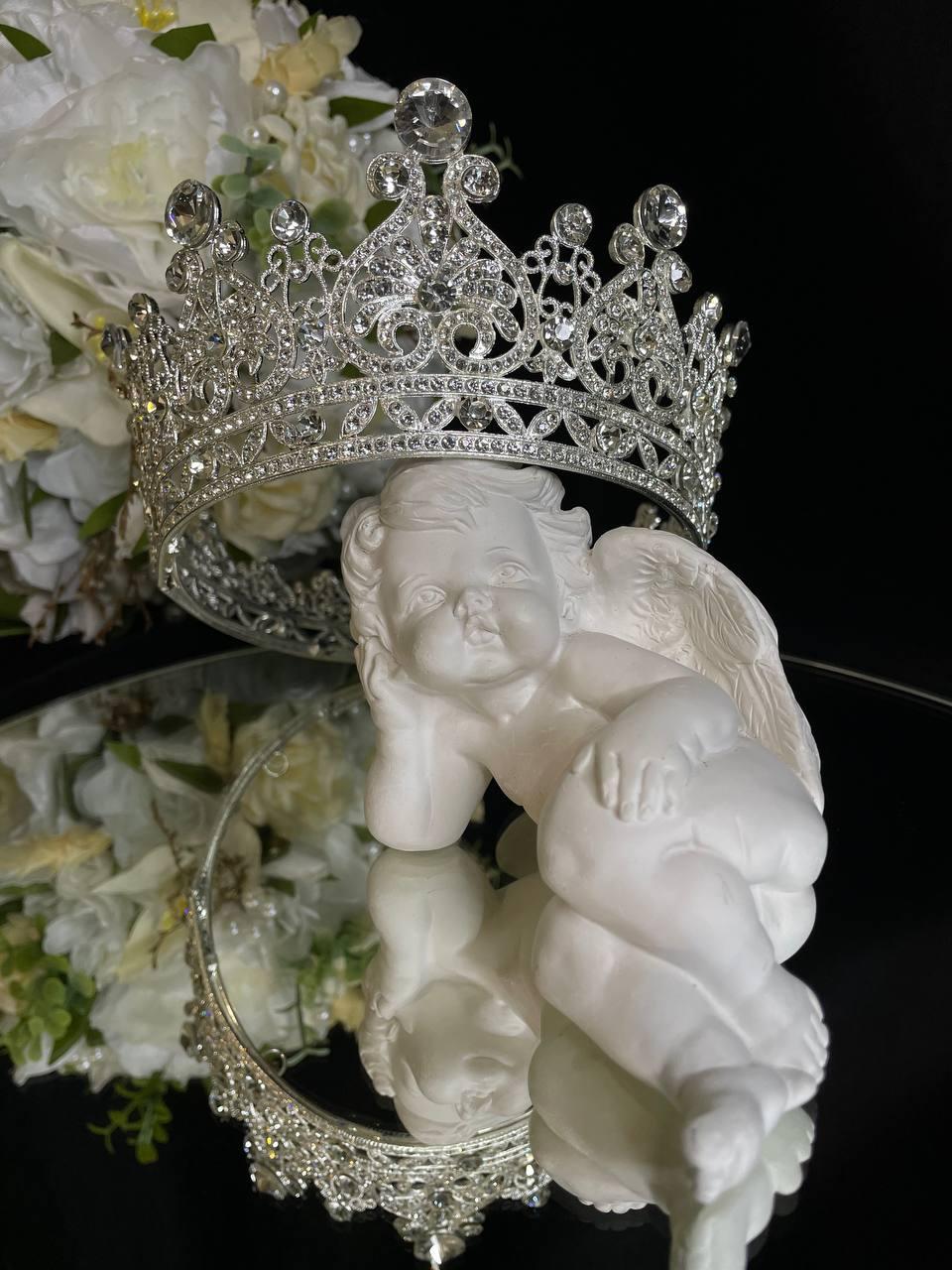 Корона з камінням Swarovski Срібло 12х6.5 см Корона на голову для випускного Весільна тіара Корона на торт