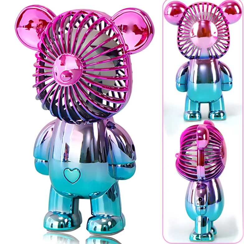 Вентилятор Мишка 14 см USB акумуляторний ручний 3 швидкості з підсвіткою S12, фото 1