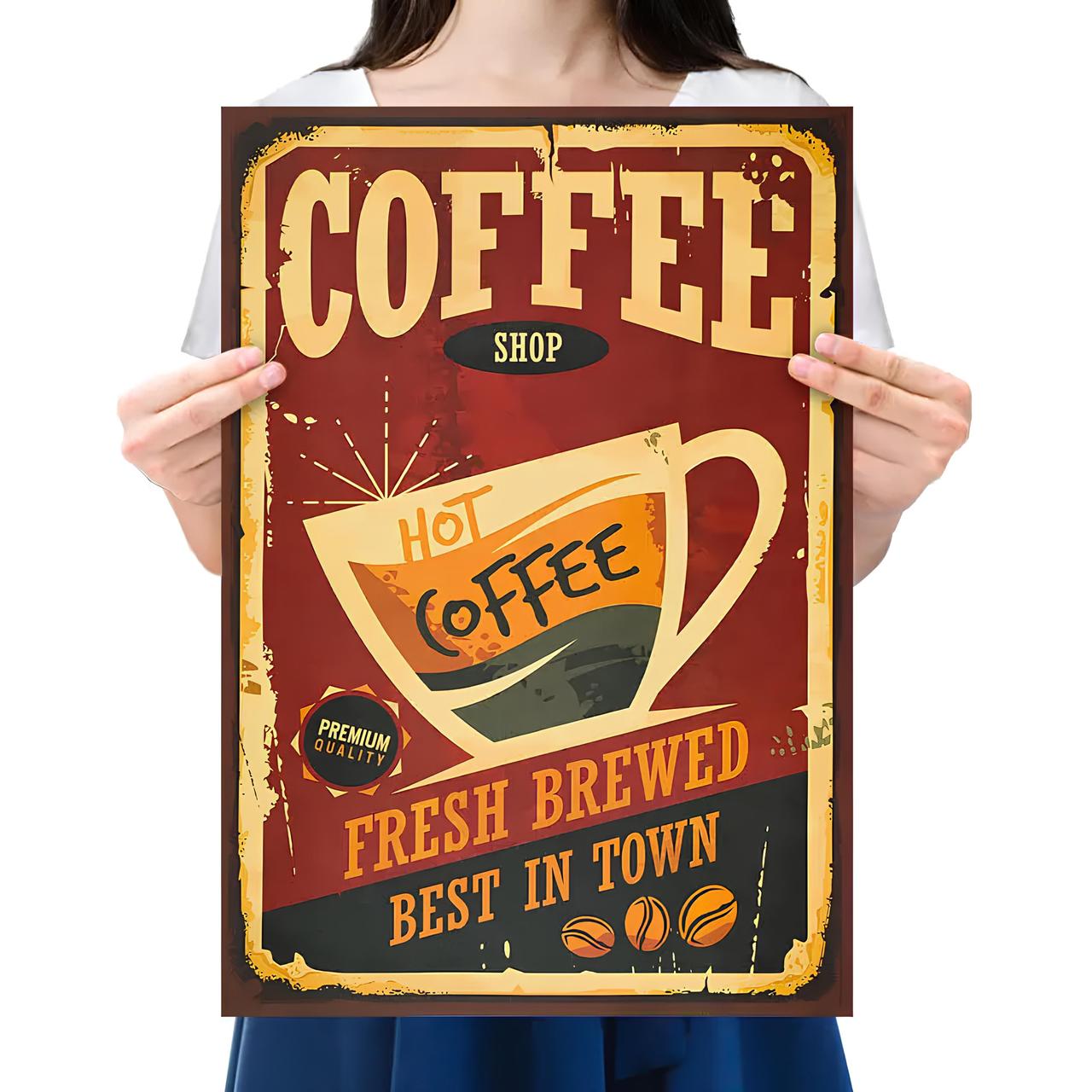 Ретро плакат Coffee Shop RESTEQ із щільного крафтового паперу 50.5x35cm. Постер Кофі Шоп