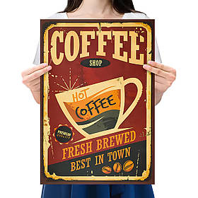 Ретро плакат Coffee Shop RESTEQ із щільного крафтового паперу 50.5x35cm. Постер Кофі Шоп