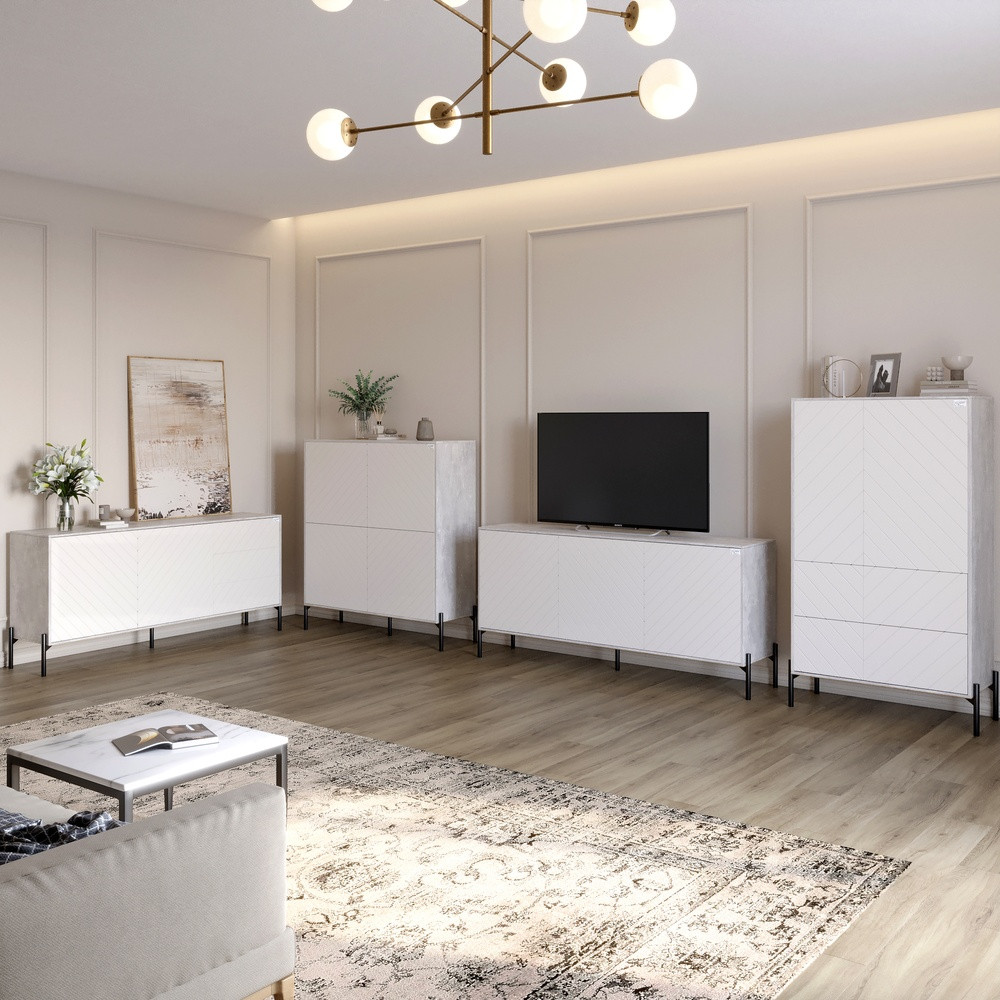 Комплект меблів для вітальні LION Амарант 4 елементи з чорними металевими ніжками Бетон/Білий (LION-042305), фото 1