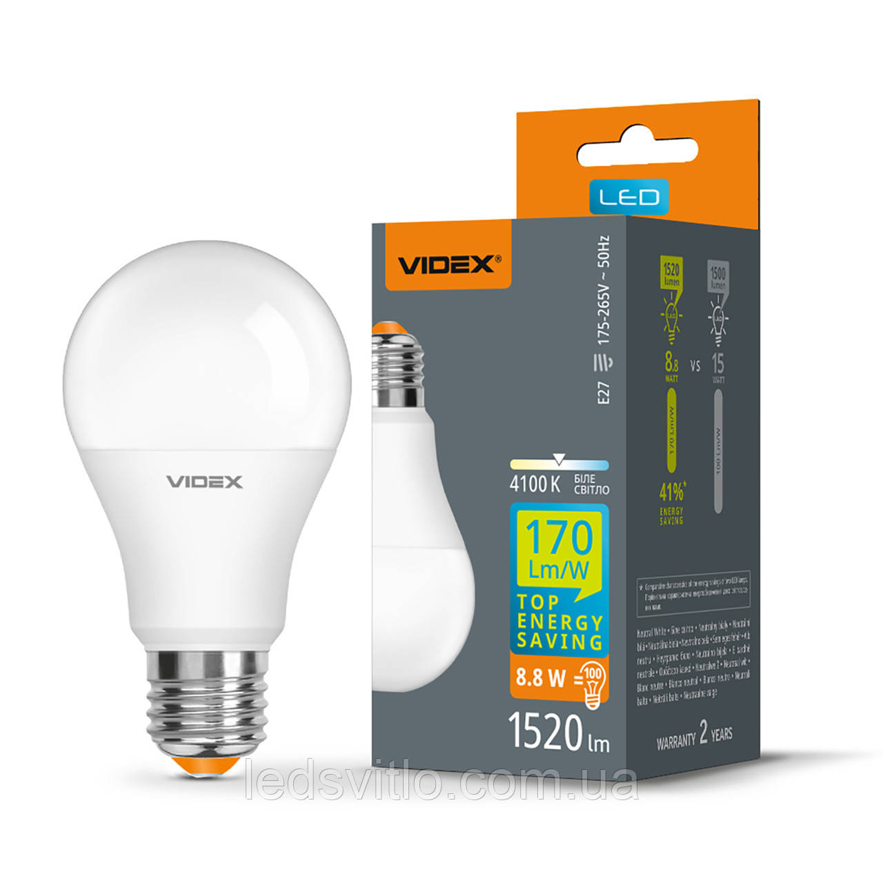 Світлодіодна LED лампа VIDEX A60h 8.8W E27 4100K