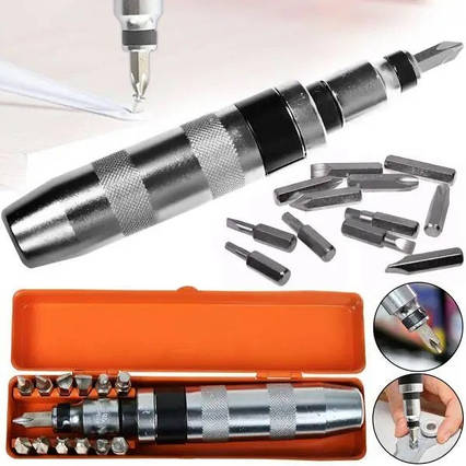 Ударна викрутка з бітами і поворотним механізмом 1/2 в кейсі 13 предметів, фото 1