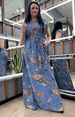 Літня довга сукня із софтової тканини з квітковим принтом. Розміри від 44 до 58, фото 1