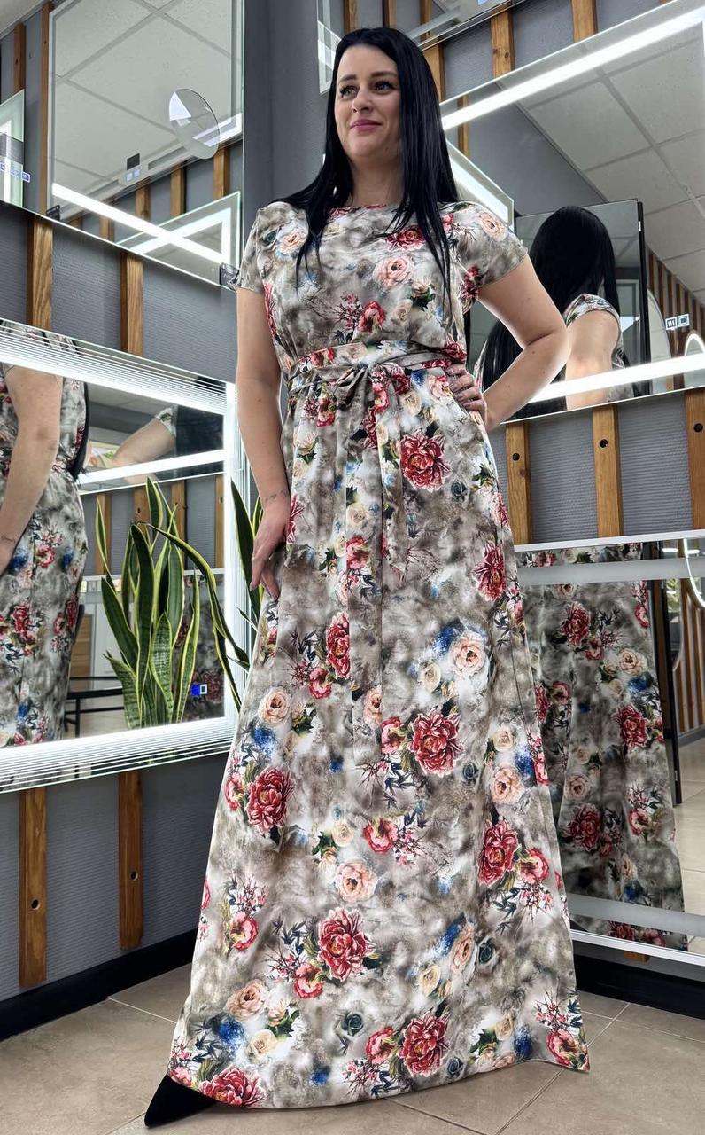Сукня довга із софтової тканини з квітковим принтом. Розміри від 44 до 58