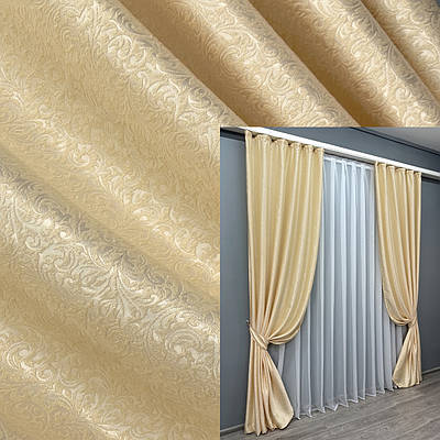 Комплект штор (2шт. 1,5х2,85м.) жакард. Колір кремовий. Код 1727ш 33-0649