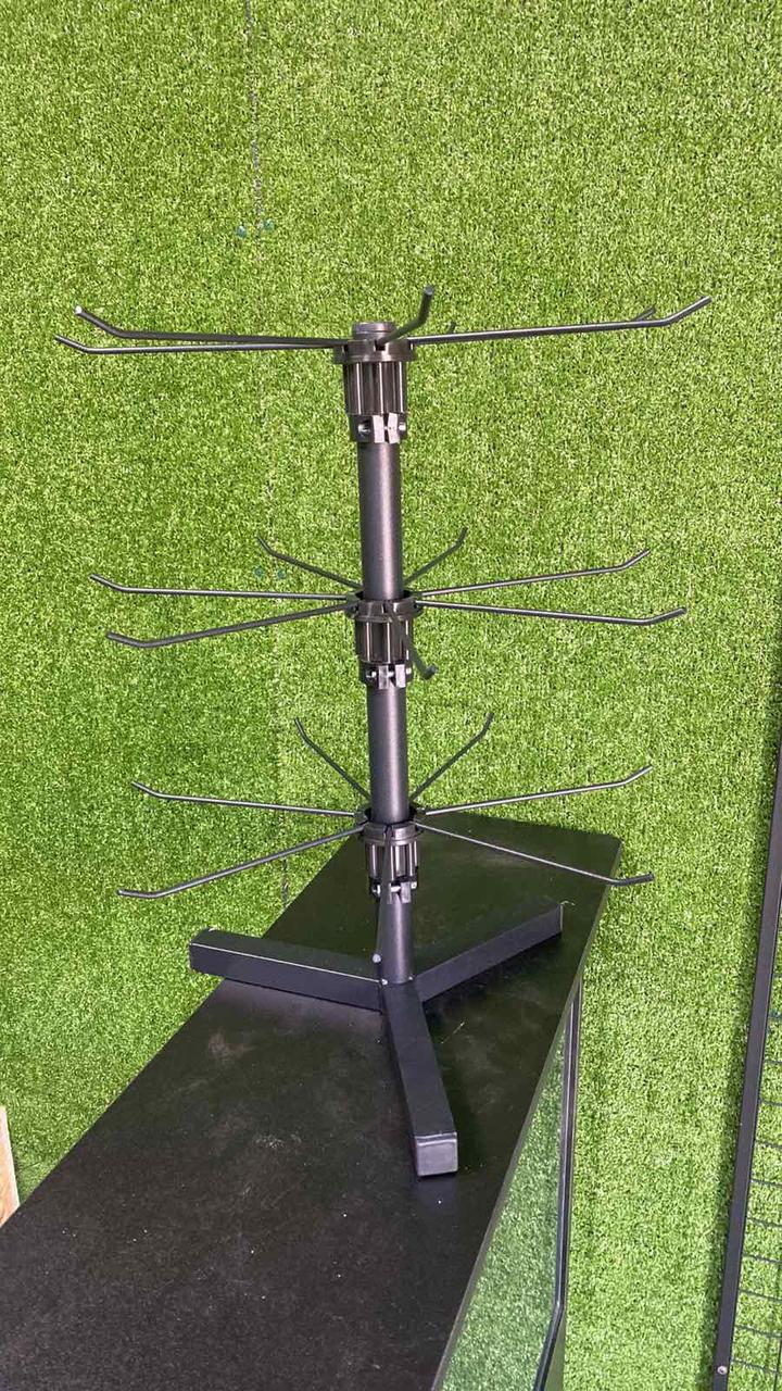 Стійка вертушка чорна 3 яруси 50 см настільна для навішування товару, фото 1