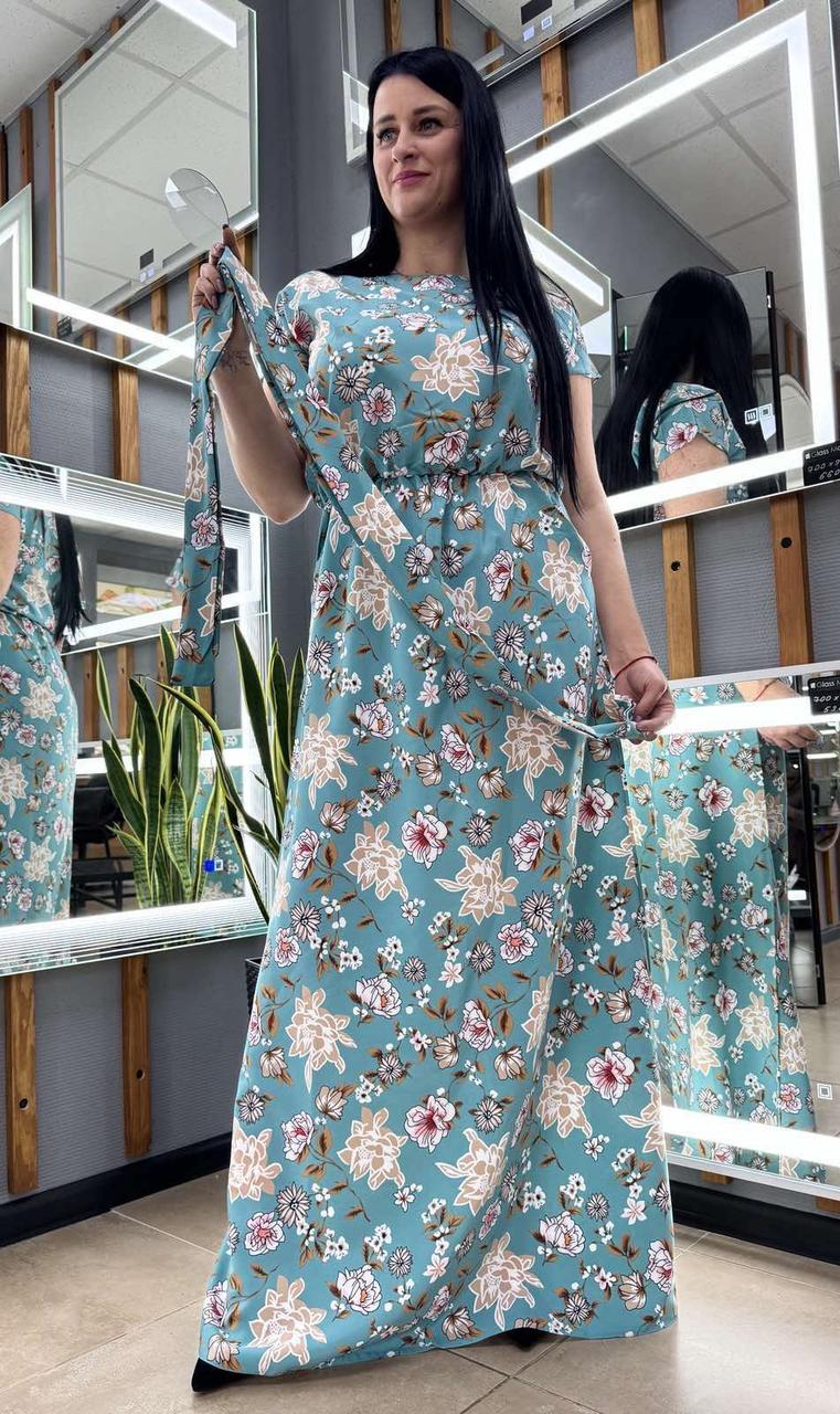 Сукня жіноча довга із софтової тканини з квітковим принтом. Розміри від 44 до 58