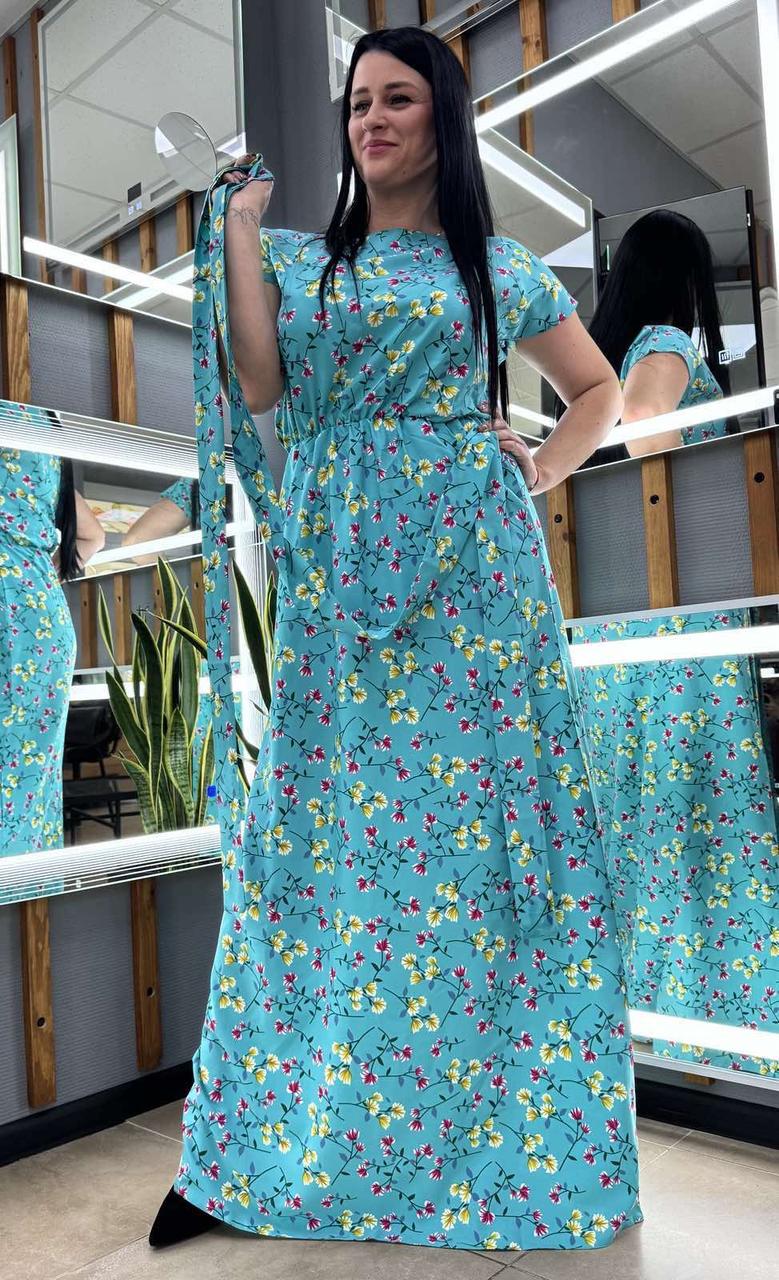 Сукня жіноча довга із софтової тканини з квітковим принтом. Розміри від 44 до 58