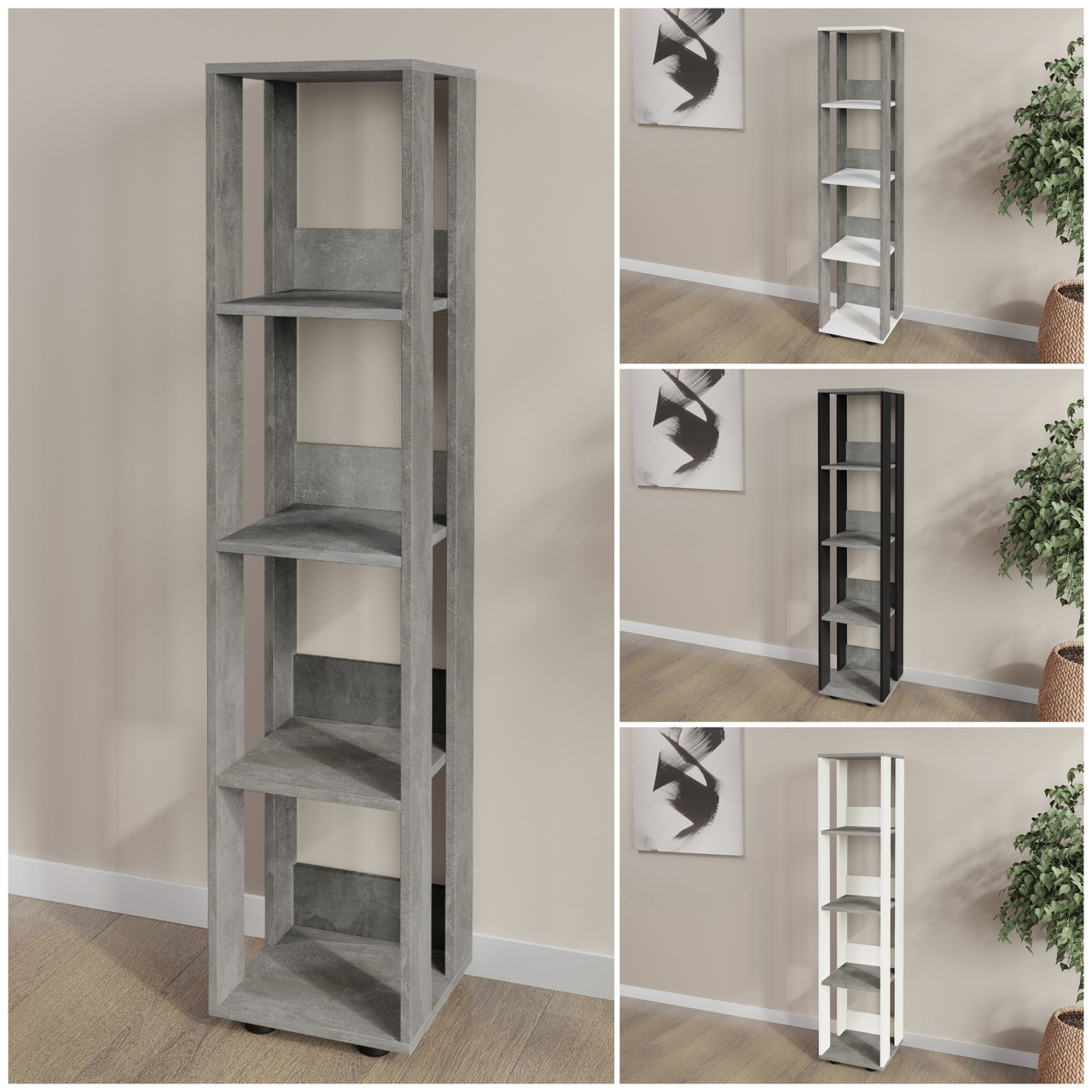 Стелаж  (етажерка, полиця) 5 полиць 145*34*32 Бетон – для дому, офісу, салону, клініки, аптеки, ванної, фото 1