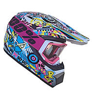 Кроссовый мото шлем Multi Pink + очки в подарок